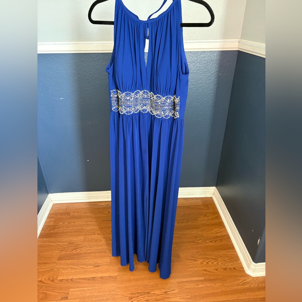 R & M Richards Royal Blue Maxi Dress with Silver Detailing